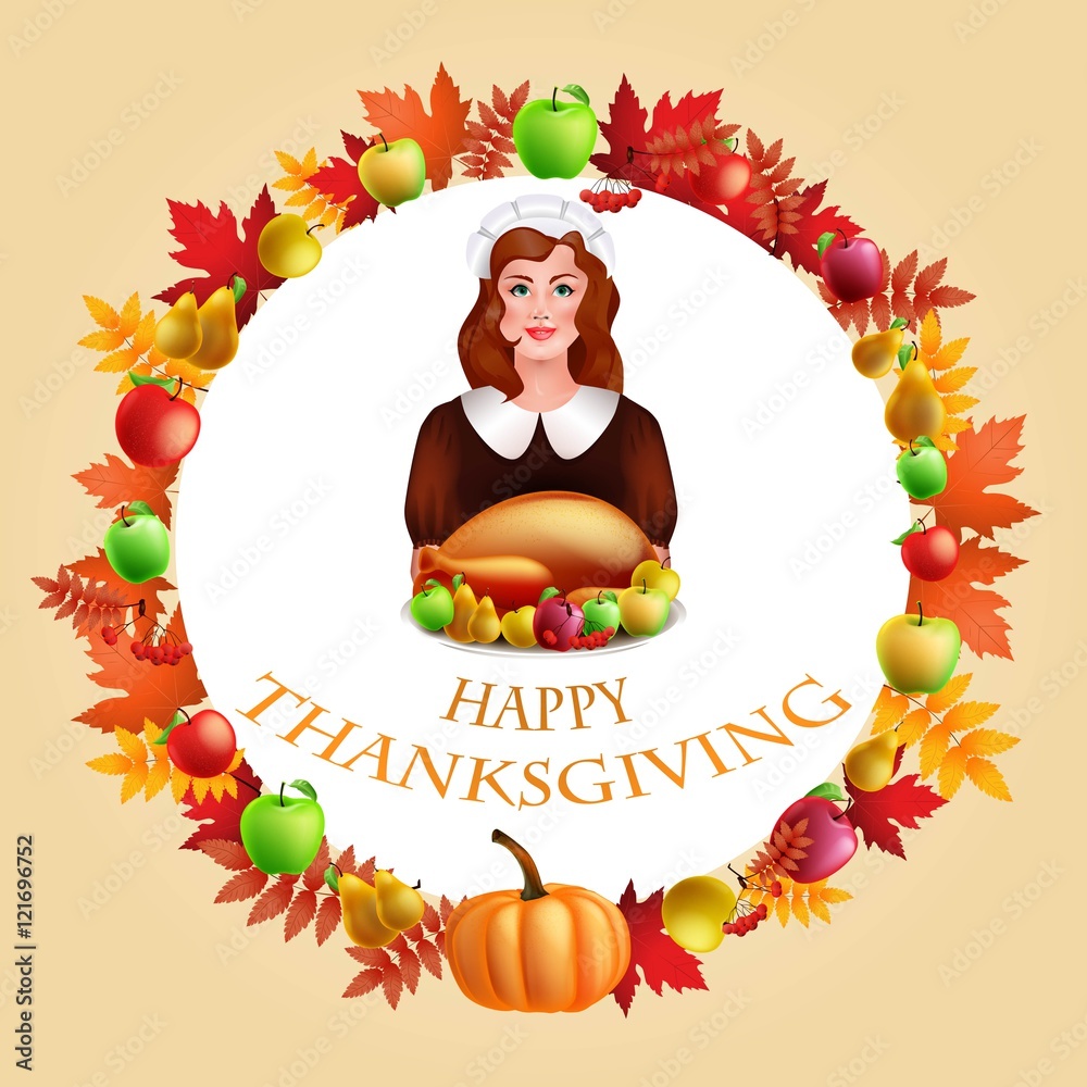 Naklejka premium illustration of Thanksgiving celebration banner with maple leaf