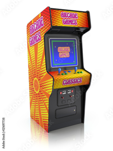 Fototapeta Colorful retro arcade game machine with abstract design
