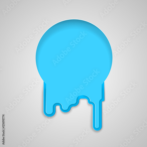 Round hole with water flows, flat style. Blue origami background for text with flowing liquid.
