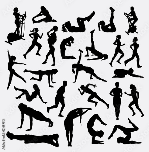Fitness training sport bundle silhouette. Good use for symbol, logo, web icon, mascot, sticker, or any design you want.