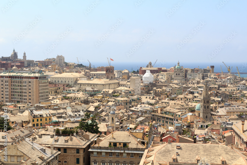 Genoa cityscape panorama seen from Spianata Castelletto, Italy