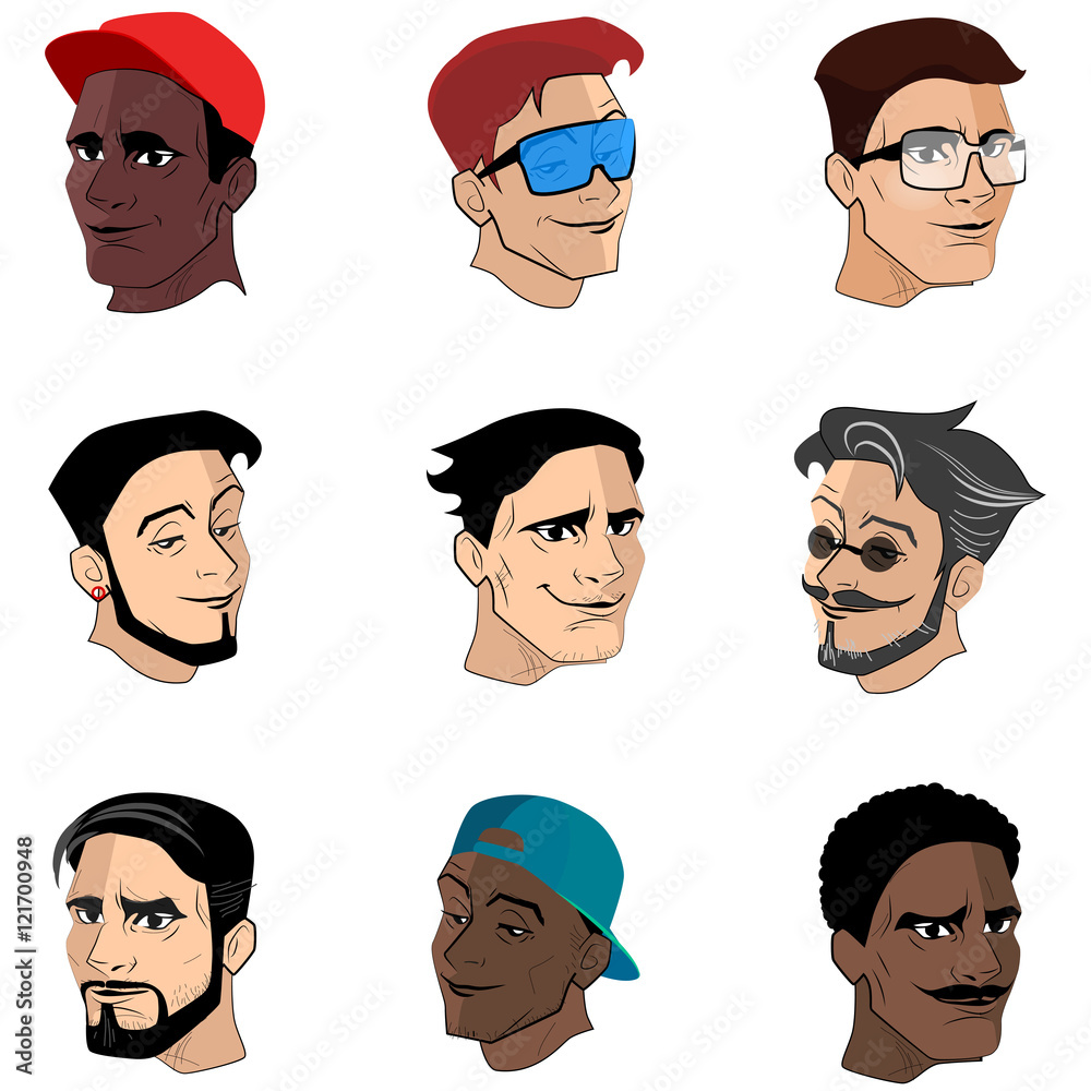 Set a man face vector illustration. Set a man face vector illustration.