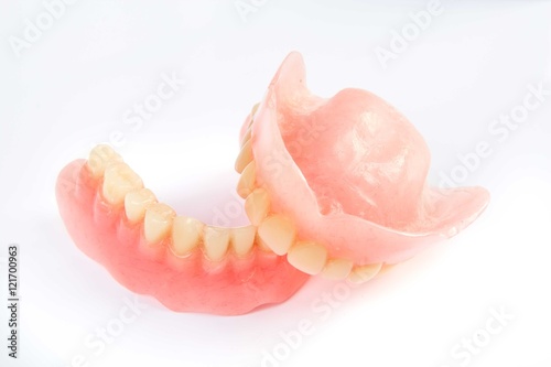 Dental smile jaws teeth on white background. Tooth prosthesis.