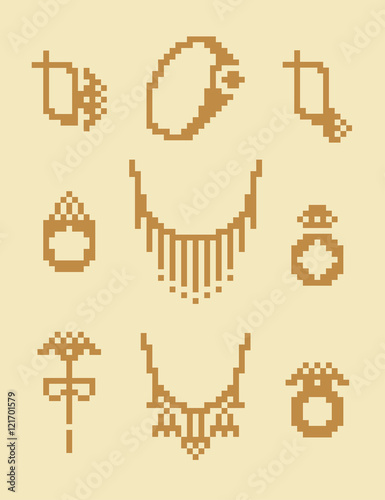 A set of images on the theme of jewelry. Jewelry in the style of 8-bit.
Japanese crossword puzzle.