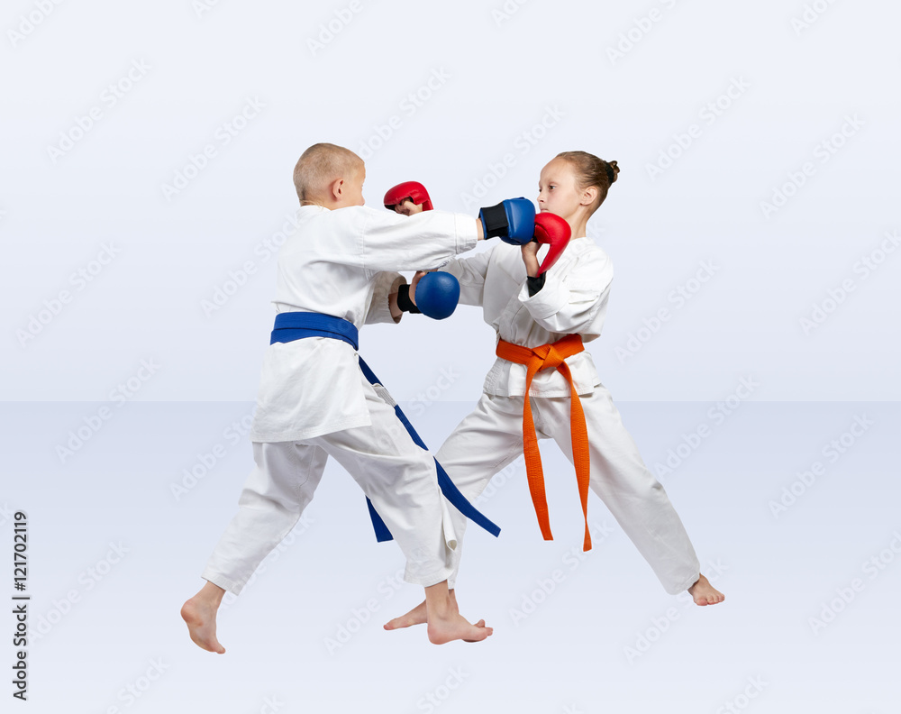In karategi athletes train karate sparring In karategi athletes train karate sparring