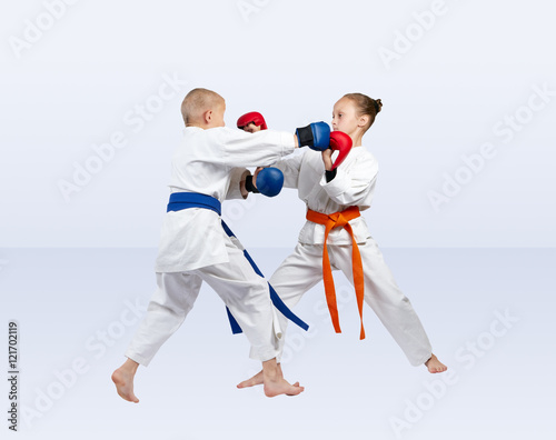 In karategi athletes train karate sparring