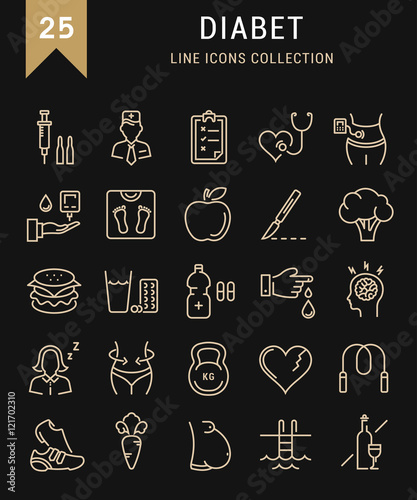 Set Vector Flat Line Icons Diabet