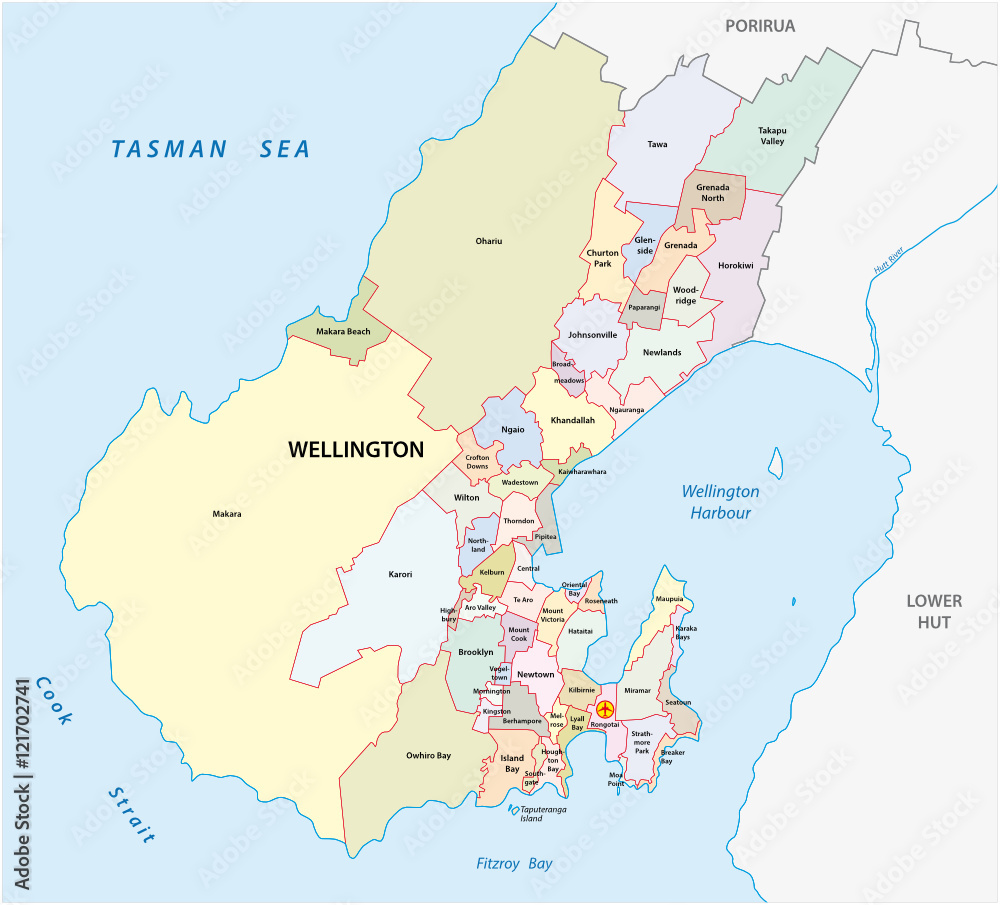 administrative map of New Zealand#s capital Wellington