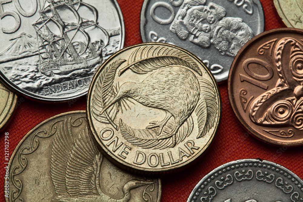 Coins of New Zealand. Kiwi and silver fern