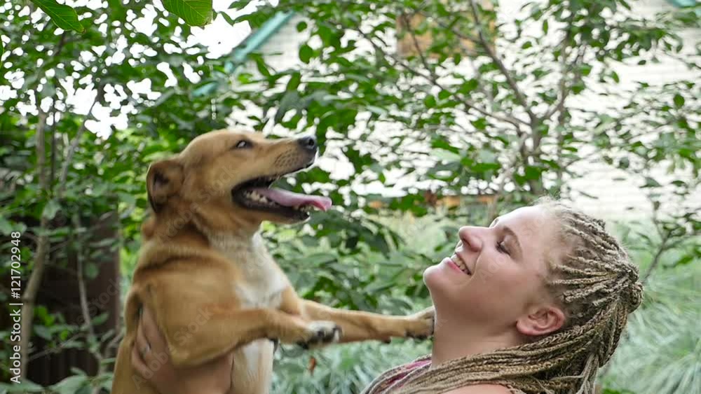 The girl holds a dog on hands. HD The girl holds a dog on hands. HD
