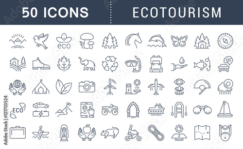 Set Vector Flat Line Icons Ecotourism