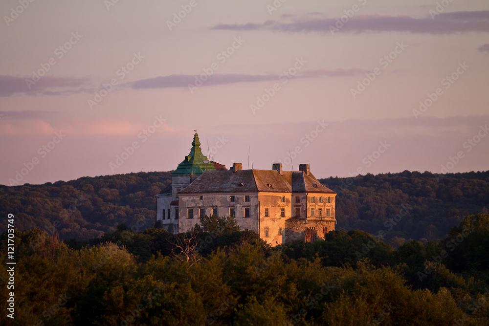 Olesko Castle in Ukraine in the light of the setting sun