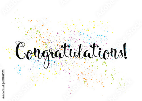 Congratulations inscription. Greeting card with calligraphy. Hand drawn design. Black and white.