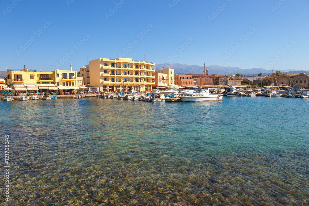 View of the old harbor in Chania, Greece