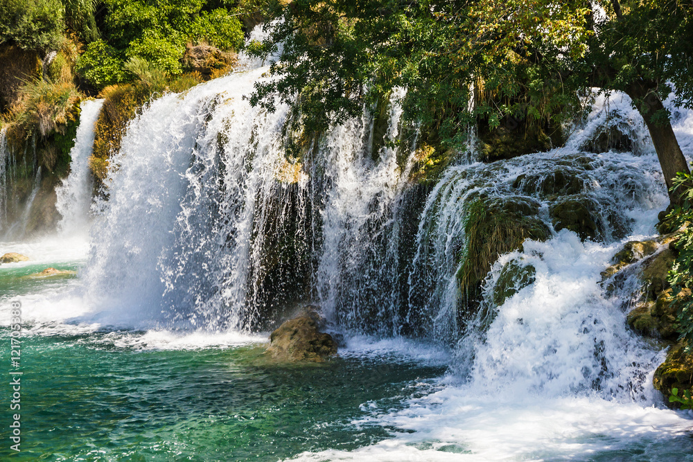 Fototapeta premium Waterfall, Croatia, Krka National park lake