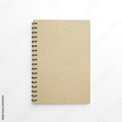 Paper notebook made of craft paper over white background. Top view. 3d rendering