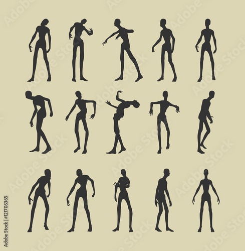 Posing zombie silhouettes set. Halloween theme background