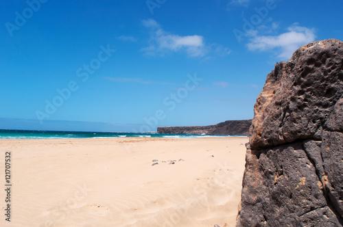 Fuerteventura  Isole Canarie  vista panoramica della Playa de La Escalera  la spiaggia della Scala  una delle pi   famose dell area nord ovest vicino a El Cotillo  il 31 agosto 2016