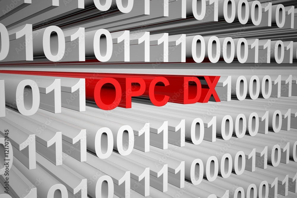 OPC DX in the form of binary code, 3D illustration