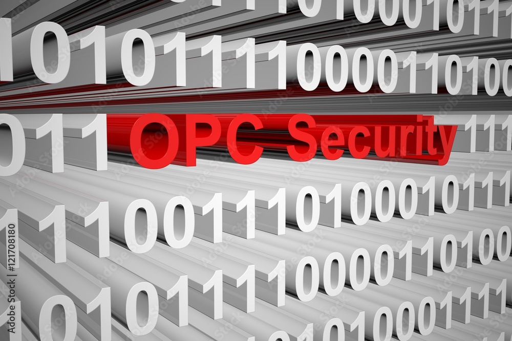OPC Security in the form of binary code, 3D illustration