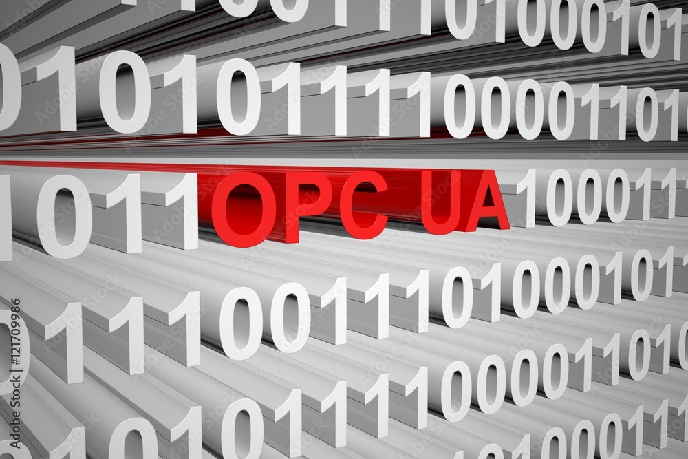 OPC UA in the form of binary code, 3D illustration