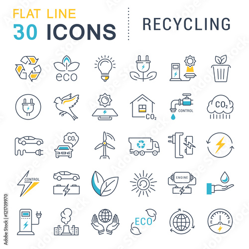 Set Vector Flat Line Icons Recycling