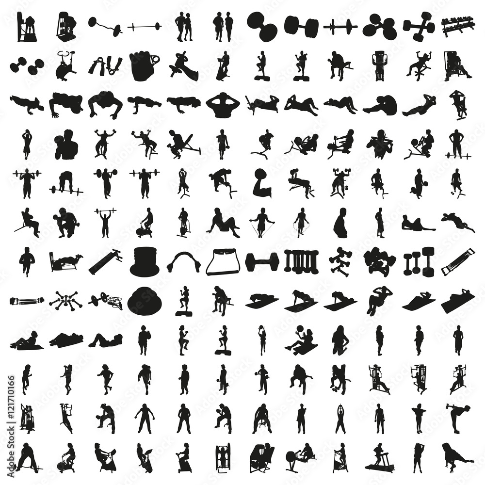 Set of Hundred Fitness Silhouettes. Beautiful Vector in High Resolution.