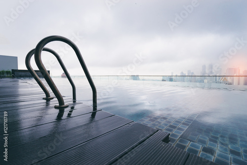 Photography Swimming pool on roof top with beautiful city view