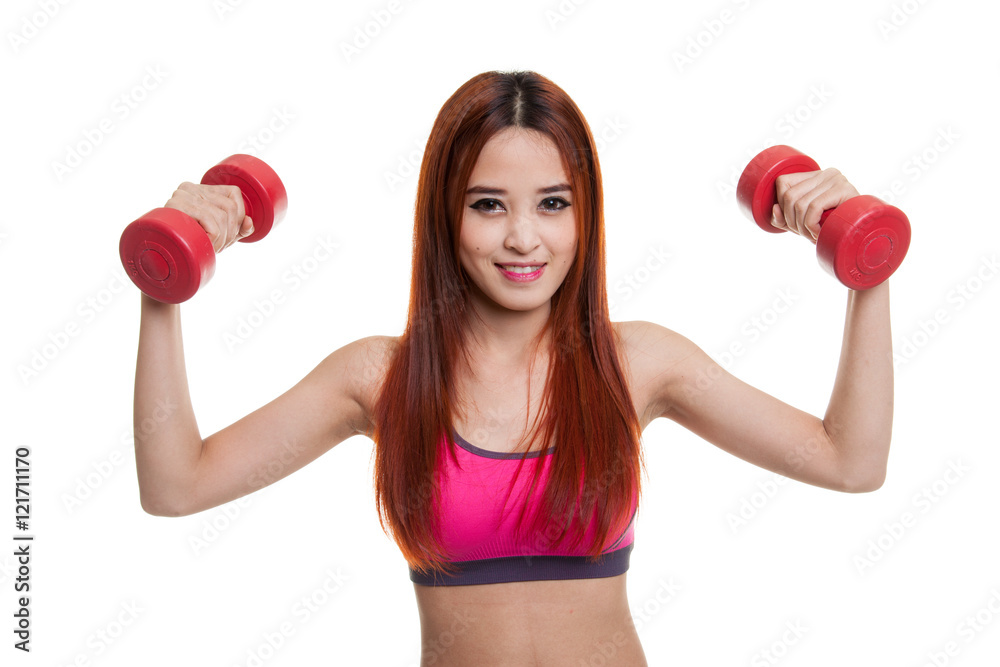Beautiful Asian healthy girl exercise with dumbbell. Beautiful Asian healthy girl exercise with dumbbell.