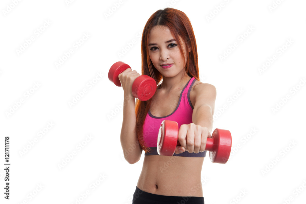 Beautiful Asian healthy girl exercise with dumbbell. Beautiful Asian healthy girl exercise with dumbbell.