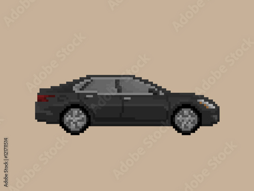 Illustration of black sedan premium car in pixel art style
