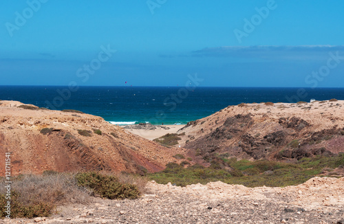 Fuerteventura  Isole Canarie  vista panoramica della Playa del Aguila  una delle spiagge pi   famose dell area nord ovest vicino a El Cotillo  il 31 agosto 2016