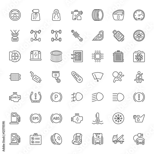car parts and garage service line iconset