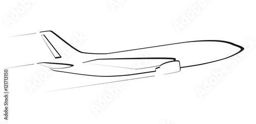 The contour of the modern jet aircraft. Side view. In flight. Black color.
