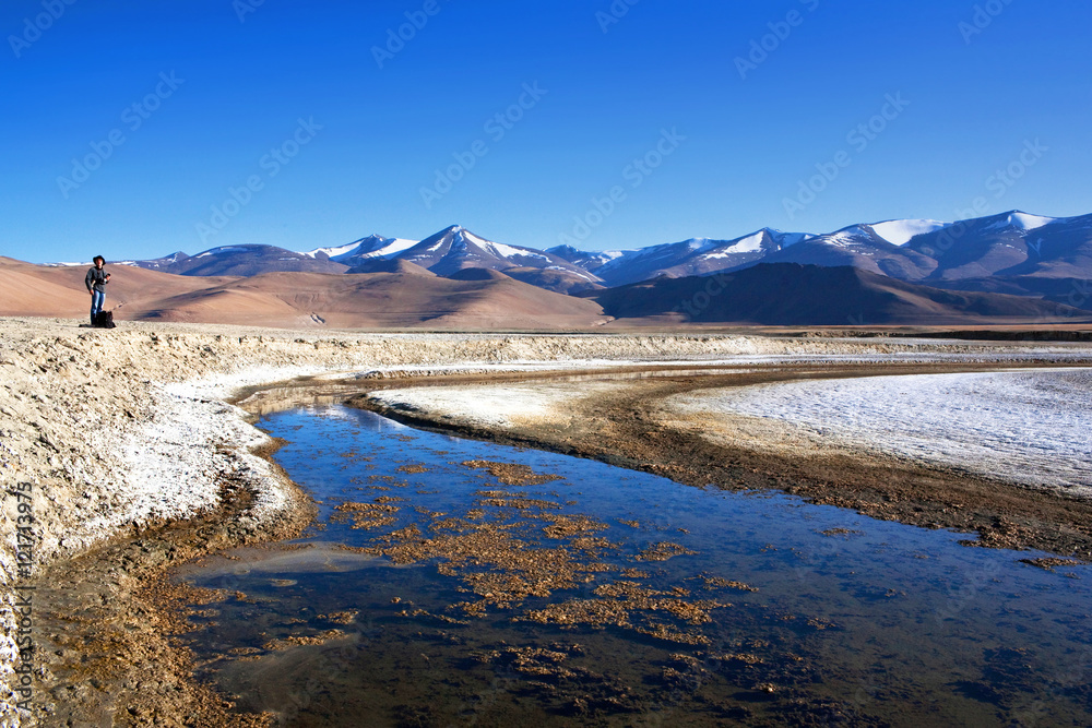 Tso Kar salt water lake in Ladakh, India