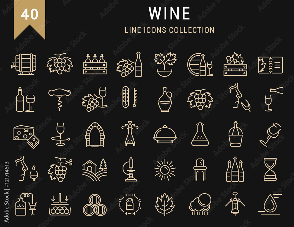 Set Vector Flat Line Icons Wine