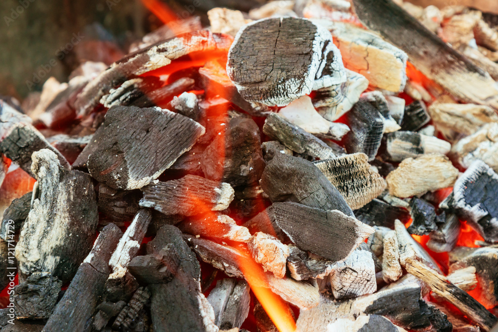 Burning Charcoal in BBQ Close-up