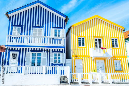 colorful houses in Costa Nova, Aveiro, Portugal