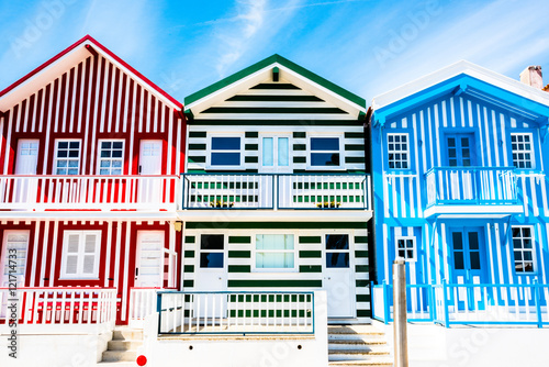 colorful houses in Costa Nova, Aveiro, Portugal
