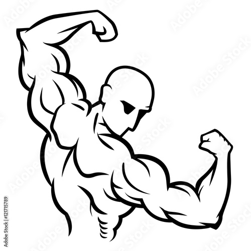 bodybuilder pose Back Double Biceps simple vector line