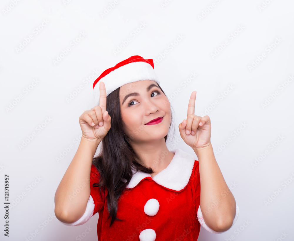 Happy woman cosplay in santa costume Happy woman cosplay in santa costume