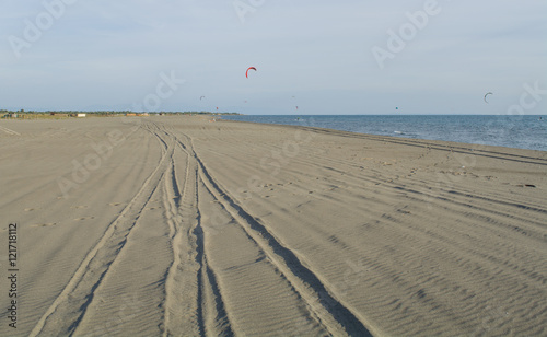 Tire tracks on the beach