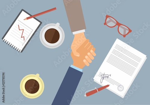 Handshake of businessmen. Flat vector image