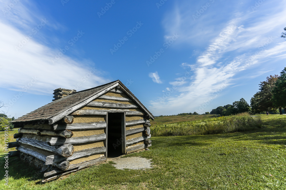 Single hut against landscape & sky, Valley Forge Single hut against landscape & sky, Valley Forge