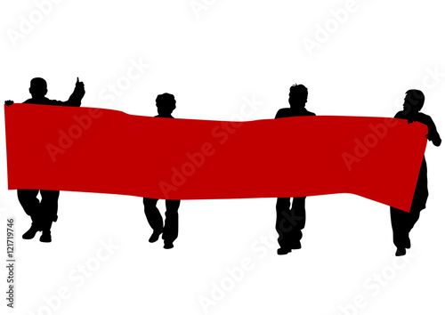 Group of people with flags on white background