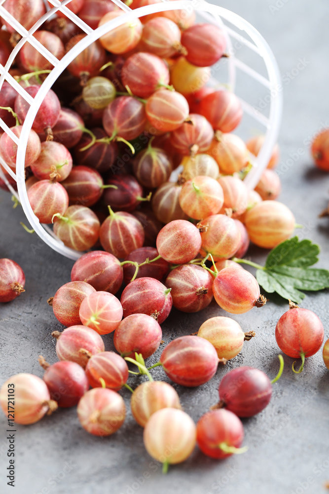 Gooseberries fruit on a grey table Gooseberries fruit on a grey table