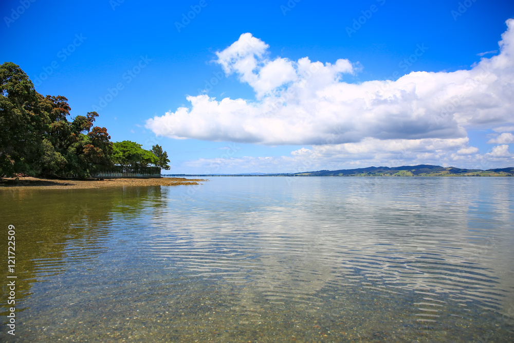 Beautiful water view with blue sky background. Whangarei beach,