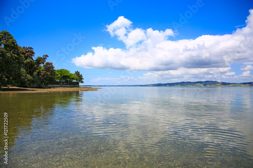 Beautiful water view with blue sky background. Whangarei beach 