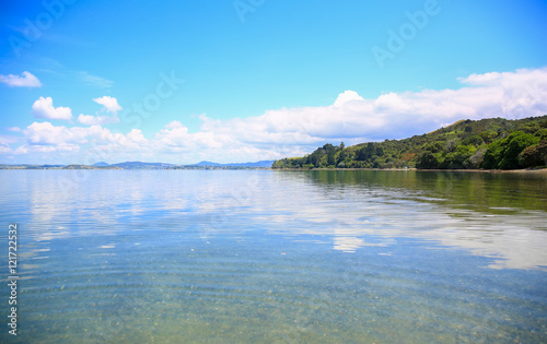 Beautiful water view with blue sky background. Whangarei beach,