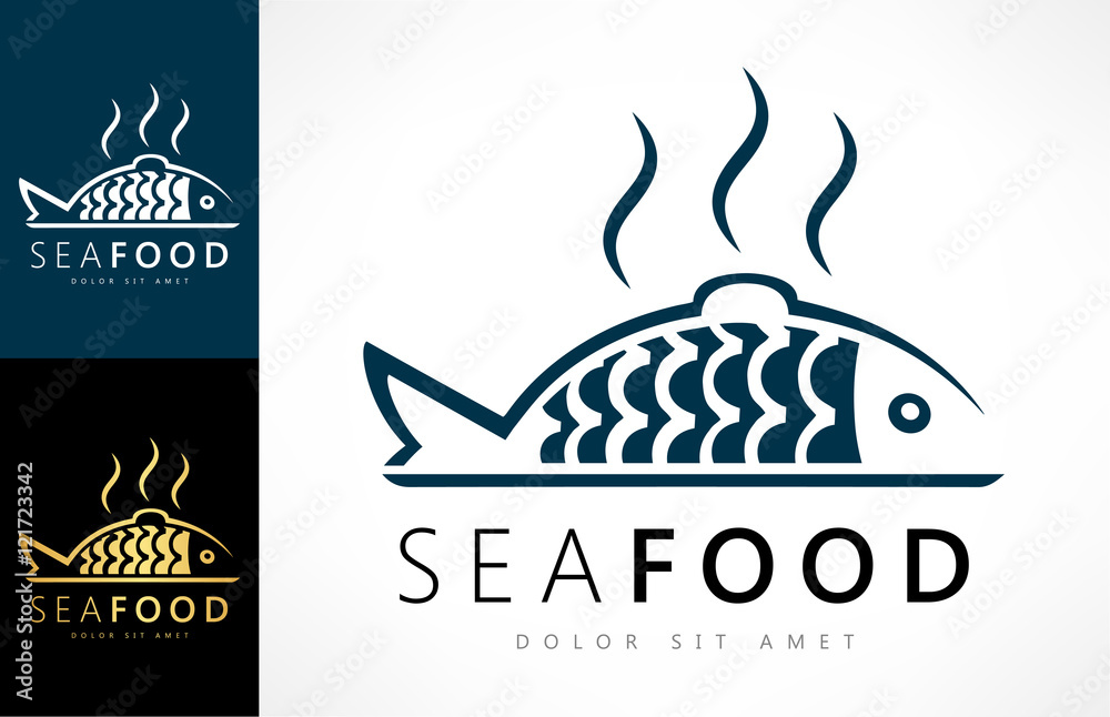 Fresh cooked fish on a tray vector.